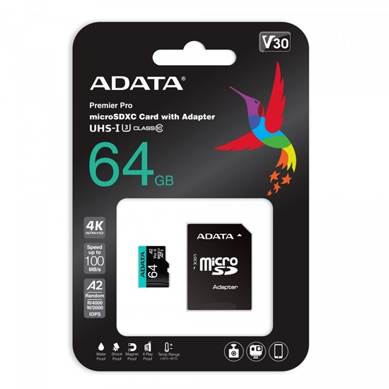 Picture of MEMORY MICRO SDXC 64GB W/ADAP./AUSDX64GUI3V30SA2-RA1 ADATA