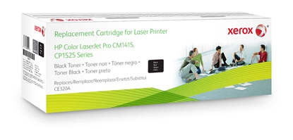 Picture of Xerox Black toner cartridge. Equivalent to HP CE320A. Compatible with HP Colour LaserJet CM1415, Colour LaserJet CP1210, Colour LaserJet CP1510