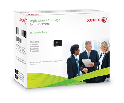 Picture of Xerox Black toner cartridge. Equivalent to HP CE390A. Compatible with HP LaserJet 600 M601, LaserJet 600 M602, LaserJet 600 M603, LaserJet M4555 MFP
