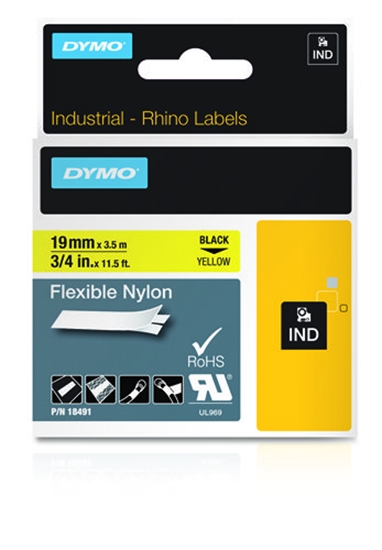 Picture of Dymo Rhino Flexible Nylon Tape 19 mm x 3,5 m black to yellow