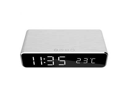 Attēls no Gembird Digital alarm clock with wireless charging function Silver