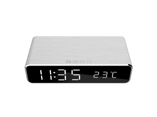 Picture of Gembird Digital alarm clock with wireless charging function Silver
