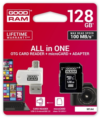 Attēls no Goodram MicroSDXC 128GB Class 10 UHS I + Card reader + adapter