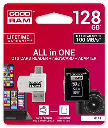 Picture of Goodram MicroSDXC 128GB Class 10 UHS I + Card reader + adapter