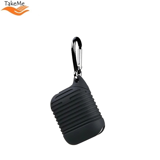 Изображение TakeMe Īpaši plāns Silikona aizsarg-maciņš ar svītrām priekš AirPods austiņām Melns