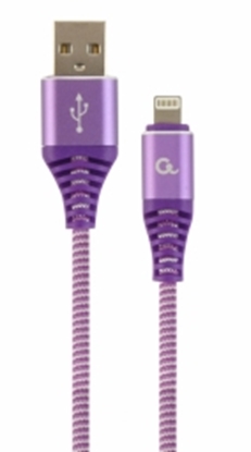Изображение Gembird USB Male - Lightning Male Premium cotton braided 1m Purple/White