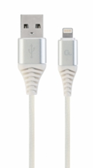 Изображение Gembird USB Male - Lightning Male Premium cotton braided 1m Silver/White