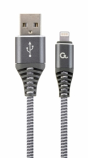 Picture of Gembird USB Male - Lightning Male Premium cotton braided 1m Space Grey/White