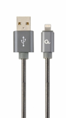 Изображение Gembird USB Male - Lightning Male Premium spiral metal 1m Metallic Grey