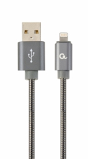 Picture of Gembird USB Male - Lightning Male Premium spiral metal 1m Metallic Grey