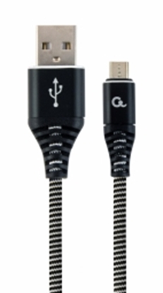 Attēls no Gembird USB Male - Micro USB Male Premium cotton braided 1m Black/White