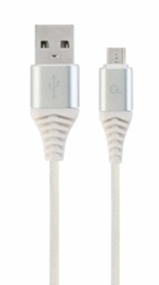 Изображение Gembird USB Male - Micro USB Male Premium cotton braided 2m Silver/White