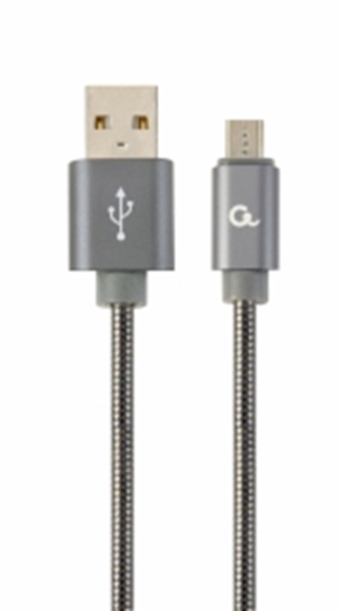 Picture of Gembird USB Male - Micro USB Male Premium spiral metal 2m Metallic Grey