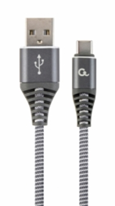 Attēls no Gembird USB Male - USB Type C Male Premium cotton braided 1m Space Grey/White