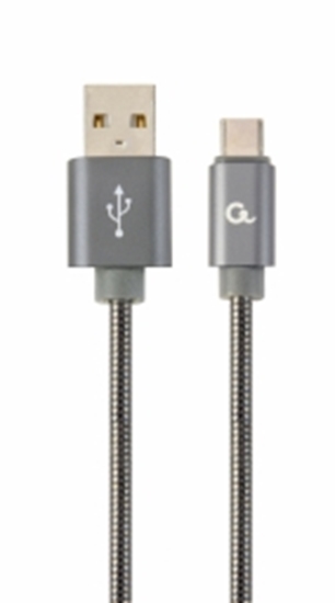 Изображение Gembird USB Male - USB Type C Male Premium spiral metal 1m Metallic Grey
