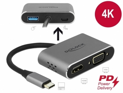 Attēls no Delock USB Type-C™ Adapter to HDMI and VGA with USB 3.0 Port and PD