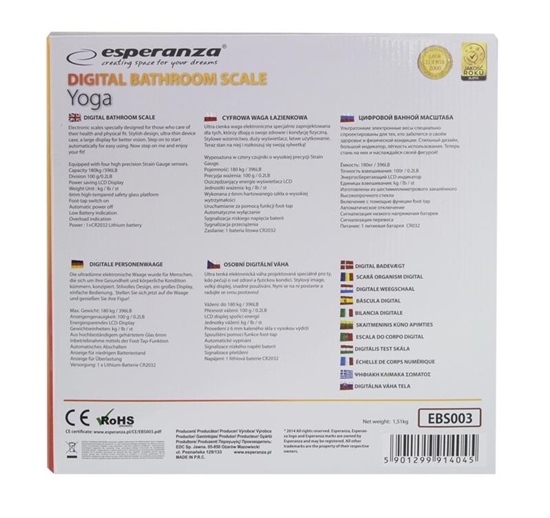 Picture of Esperanza EBS003 personal scale Electronic personal scale Square Black,White