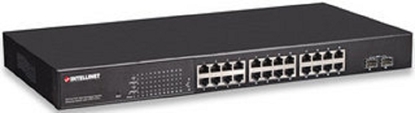 Attēls no Intellinet 24-Port Gigabit Ethernet PoE+ Web-Managed Switch with 2 SFP Ports, 24 x PoE ports, IEEE 802.3at/af Power over Ethernet (PoE+/PoE), 2 x SFP, Endspan, 19" Rackmount