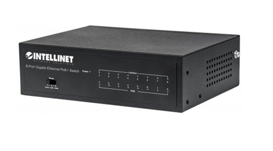 Picture of Intellinet 8-Port Gigabit Ethernet PoE+ Switch, IEEE 802.3at/af Power over Ethernet (PoE+/PoE) Compliant, 60 W, Desktop (Euro 2-pin plug)