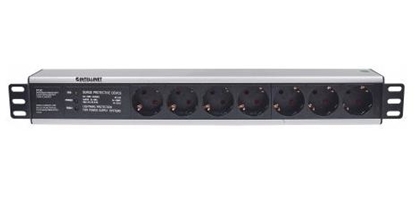 Attēls no Intellinet 19" 1.5U Rackmount 7-Way Power Strip - German Type", With Surge Protection, 3m Power Cord (Euro 2-pin plug)