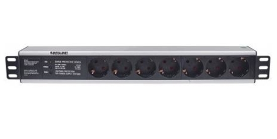 Picture of Intellinet 19" 1.5U Rackmount 7-Way Power Strip - German Type", With Surge Protection, 3m Power Cord (Euro 2-pin plug)