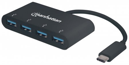 Attēls no Manhattan USB-C Dock/Hub, Ports (x4): USB-A (x4), 5 Gbps (USB 3.2 Gen1 aka USB 3.0), External Power Supply Not Needed, Equivalent to Startech HB30C4AB, Cable 20cm, SuperSpeed USB, Black, Three Year Warranty, Blister