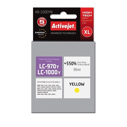 Picture of Activejet AB-1000YN ink (replacement for Brother LC1000/LC970Y; 36 ml; yellow)