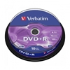 Изображение 1x10 Verbatim DVD+R 4,7GB 16x Speed, matt silver Cakebox