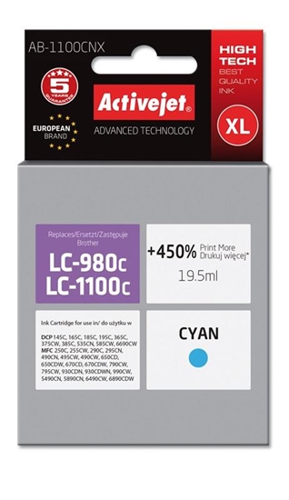 Picture of Activejet AB-1100CNX ink (replacement for Brother LC1100/LC980C; Supreme; 19.5 ml; cyan)