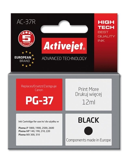 Picture of Activejet AC-37R Ink cartridge (replacement for Canon PG-37; Premium; 12 ml; black)