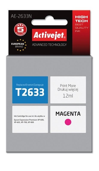 Picture of Activejet AE-2633N Ink (replacement for Epson 26 T2633; Supreme; 12 ml; magenta)