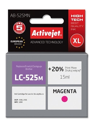 Picture of Activejet AB-525MN ink (replacement for Brother LC525M; Supreme; 15 ml; magenta). Prints 20% more than OEM.