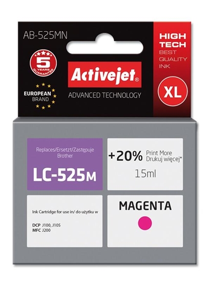 Picture of Activejet AB-525MN ink (replacement for Brother LC525M; Supreme; 15 ml; magenta). Prints 20% more than OEM.