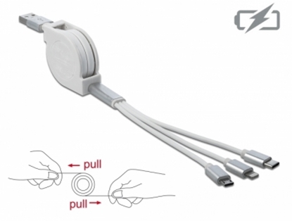 Attēls no Delock USB 3 in 1 Retractable Charging Cable for 8 pin / Micro USB / USB Type-C™ white
