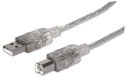 Picture of Manhattan USB-A to USB-B Cable, 5m, Male to Male, Translucent Silver, 480 Mbps (USB 2.0), Equivalent to Startech USB2HAB5M (except colour), Hi-Speed USB, Lifetime Warranty, Polybag