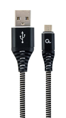 Attēls no Gembird USB Male - Micro USB Male Premium cotton braided 2m Black/White