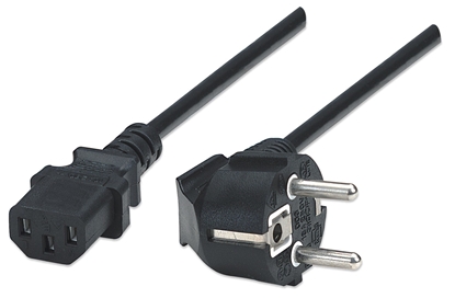 Picture of Manhattan Power Cord/Cable, Euro 2-pin plug (CEE 7/4) to C13 Female (kettle lead), 1.8m, 16A, Black, Lifetime Warranty, Polybag