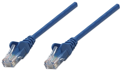 Изображение Intellinet Network Patch Cable, Cat6, 1m, Blue, CCA (Copper Clad Aluminium), U/UTP (cable unshielded/twisted pair unshielded), PVC, RJ45 Male to RJ45 Male, Gold Plated Contacts, Snagless, Booted