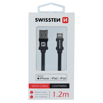 Attēls no Swissten MFI Textile Fast Charge 3A Lightning Data and Charging Cable 1.2m