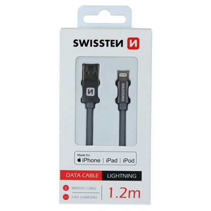 Attēls no Swissten MFI Textile Fast Charge 3A Lightning Data and Charging Cable 1.2m