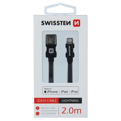 Attēls no Swissten MFI Textile Fast Charge 3A Lightning Data and Charging Cable 2.0m