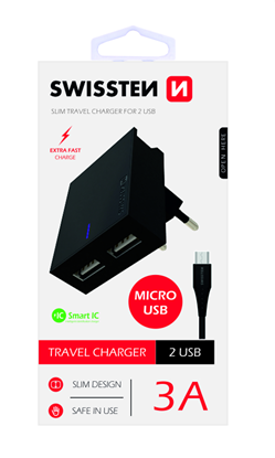 Attēls no Swissten Premium Travel Charger USB 3A / 15W With Micro USB Cable 1.2m