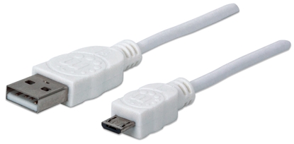 Picture of Manhattan USB-A to Micro-USB Cable, 1.8m, Male to Male, 480 Mbps (USB 2.0), Hi-Speed USB, White, Lifetime Warranty, Polybag