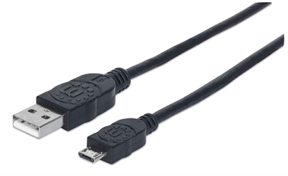 Picture of Manhattan USB-A to Micro-USB Cable, 0.5m, Male to Male, Black, 480 Mbps (USB 2.0), Equivalent to USBAUB50CMBK, Hi-Speed USB, Lifetime Warranty, Polybag