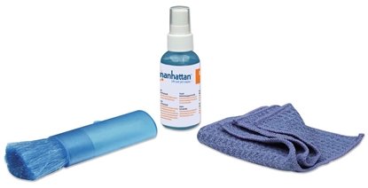 Attēls no Manhattan LCD Cleaning Kit (mini), Alcohol-free, Includes Cleaning Solution (60ml), Brush and Microfibre Cloth, Ideal for use on monitors/laptops/keyboards/etc, Three Year Warranty, Blister