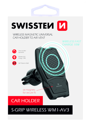 Attēls no Swissten WM1-AV3 Air Vent Car Holder With Wireless Charging + Micro USB Cable 1.2m