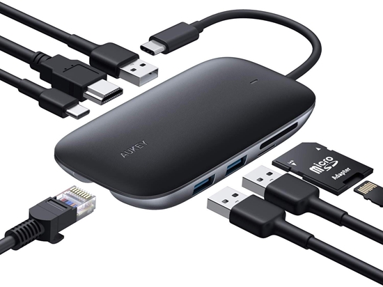 Изображение CB-C71 aluminiowy HUB USB-C | 8w1 | RJ45 Ethernet 10/100/1000Mbps | 3xUSB 3.1 | HDMI 4k@30Hz | SD i microSD | USB-C Power Delivery 100W