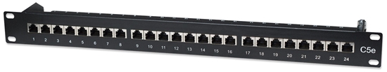 Picture of Intellinet Patch Panel, Cat5e, FTP, 24-Port, 1U, Shielded, 90° Top-Entry Punch-Down Blocks, Black