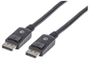 Изображение Manhattan DisplayPort 1.1 Cable, 1080p@60Hz, 2m, Male to Male, With Latches, Fully Shielded, Black, Lifetime Warranty, Blister