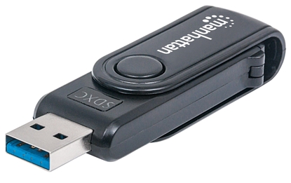 Picture of Manhattan USB-A Mini Multi-Card Reader/Writer, 5 Gbps (USB 3.2 Gen1 aka USB 3.0), 24-in-1, SuperSpeed USB, Windows or Mac, Black, Three Year Warranty, Blister